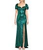Color:Jade - Image 1 - Sequin Mesh Sweetheart Neck Short Puff Sleeve Lace Up Back Long Dress