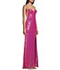 Color:Fuchsia - Image 3 - Sequin Mesh Sweetheart Neck Spaghetti Strap Slit Long Dress