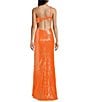 Color:Neon Orange/Iridescent - Image 2 - Sequin One-Shoulder Back Strap Long Dress