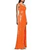 Color:Neon Orange/Iridescent - Image 3 - Sequin One-Shoulder Back Strap Long Dress