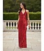 B. Darlin Sequin Pattern Halter V-Neck Contrast Inset Dress - Image 6