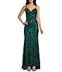 B. Darlin Sequin Pattern V-Neck Double Spaghetti Strap Lace Up Back Dress - Image 1