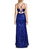 B. Darlin Sequin Pattern V-Neck Double Spaghetti Strap Lace Up Back Dress - Image 5