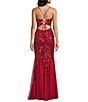 B. Darlin Sequin Sheer/Nude Pattern V-Neck Spaghetti Strap Lace Up Back Dress - Image 2