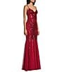 B. Darlin Sequin Sheer/Nude Pattern V-Neck Spaghetti Strap Lace Up Back Dress - Image 3