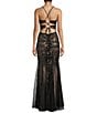 B. Darlin Sequin Sheer/Nude Pattern V-Neck Spaghetti Strap Lace Up Back Dress, Color:Black/Nude - Image 2