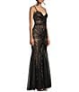 B. Darlin Sequin Sheer/Nude Pattern V-Neck Spaghetti Strap Lace Up Back Dress, Color:Black/Nude - Image 3