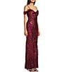 B. Darlin Sequin Patterned Off-The-Shoulder Sweetheart Neck Side Slit Dress, Color:Wine - Image 3
