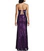 B. Darlin Sequin Patterned Strapless Corseted Lace Up Back Side Slit Dress, Color:Dark Purple - Image 2