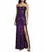 B. Darlin Sequin Patterned Strapless Corseted Lace Up Back Side Slit Dress - Image 1
