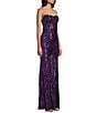 B. Darlin Sequin Patterned Strapless Corseted Lace Up Back Side Slit Dress - Image 3