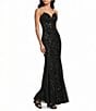 B. Darlin Sequin Patterned Strapless V-Neck Illusion Corseted Bodice Long Dress - Image 3
