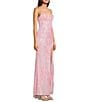 B. Darlin Sequin Patterned Sweetheart Neck Mesh Inset Front Slit Long Dress - Image 3