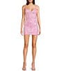 B. Darlin Sequin Patterned V-Neck Double Strap Lace Up Back Bodycon Dress, Color:Bubblegum/Iridescent - Image 1