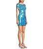Color:Aqua/Iridescent - Image 3 - Sequin Short Sleeve Open Back Bodycon Dress