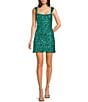 B. Darlin Sequin Square Neck Fitted Lace Up Back Dress, Color:Jade - Image 1