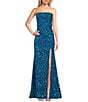 Color:Turquoise - Image 1 - Sequin Strapless Long Dress With Train