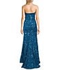 Color:Turquoise - Image 2 - Sequin Strapless Long Dress With Train
