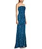 Color:Turquoise - Image 3 - Sequin Strapless Long Dress With Train