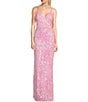 Color:Pink - Image 1 - Sequin V-Neck Spaghetti Strap Side Slit Long Dress