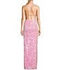 Color:Pink - Image 2 - Sequin V-Neck Spaghetti Strap Side Slit Long Dress