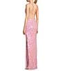 Color:Pink - Image 3 - Sequin V-Neck Spaghetti Strap Side Slit Long Dress