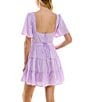 Color:Lilac - Image 2 - Short Flutter Sleeve Scoop Neck Layered Ruffle Dress