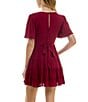 Color:Burgundy - Image 2 - Short Flutter Sleeve V-Neck Tiered Dress