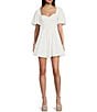 Color:White - Image 1 - Short Puffy Sleeve Sweetheart Neckline Dress