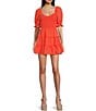 Color:Bright Orange - Image 1 - Short Sleeve Smocked Ruffle Tiered A-Line Dress