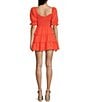 Color:Bright Orange - Image 2 - Short Sleeve Smocked Ruffle Tiered A-Line Dress