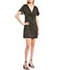 Color:Black - Image 1 - Short Sleeve V-Neck Ruched A-Line Dress
