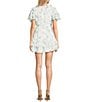 Color:Off White/Sage - Image 2 - Short Sleeve V-Neck Ruffle Trim Floral Printed Dress