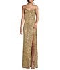 Color:Gold - Image 1 - Cowlneck Sequin-Embellished High Slit Hem Gown