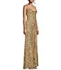 Color:Gold - Image 3 - Cowlneck Sequin-Embellished High Slit Hem Gown