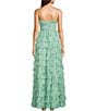 B. Darlin Sleeveless Floral Printed Mesh V-Neck Ruffle Ballgown, Color:Sage/Olive - Image 2