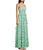 B. Darlin Sleeveless Floral Printed Mesh V-Neck Ruffle Ballgown, Color:Sage/Olive - Image 3