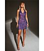 Color:Purple/Pink/Iridescent - Image 5 - Pattern Sequin Halter Neck Bodycon Dress