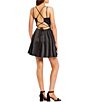 Color:Black - Image 2 - Sleeveless Lace-Up Back Dull-Charmeuse Fit-And-Flare Dress