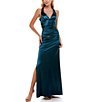 Color:Teal - Image 1 - Sleeveless Satin X-Back Long Dress