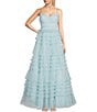 Color:Light Blue - Image 1 - Sleeveless Scoop Neckline Pleated Ruffled Trim Dress
