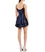 Color:Navy - Image 2 - Spaghetti Strap Surplice-Sweetheart Neck Tie-Waist Double Hem Fit-and-Flare Satin Dress