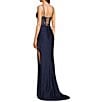 B. Darlin Sleeveless Sweetheart Neck Spaghetti Strap Illusion Lace Corset Side Slit Dress, Color:Navy - Image 3