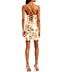 Color:Ivory/Gold - Image 2 - Sleeveless V-Neck Lace-Up Back Foiled Floral Sheath Dress