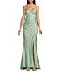 B. Darlin Spaghetti Strap Corset Side Shirred Long Dress - Image 1