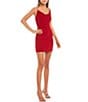 Color:Red - Image 1 - Spaghetti Strap Cowl-Neck Stretch-Knit Bodycon Dress
