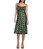 B. Darlin Spaghetti Strap Ditsy Floral Printed Satin Midi Dress, Color:Olive/Ivory - Image 1