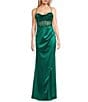B. Darlin Spaghetti Strap Drape Neck Stones & Lace Up Back Dress, Color:Emerald - Image 1