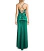 B. Darlin Spaghetti Strap Drape Neck Stones & Lace Up Back Dress, Color:Emerald - Image 2