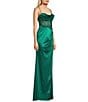 B. Darlin Spaghetti Strap Drape Neck Stones & Lace Up Back Dress, Color:Emerald - Image 3